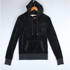 H&M LOGG Velour Hoodie Sweatshirt Womens XSmall Black Pullover Casual Wear